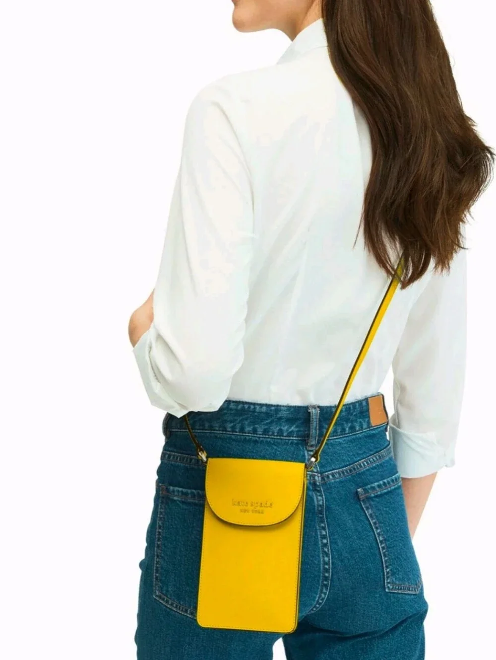 Kate Spade Yellow Phone Crossbody Bag Pebbled Leather Chain Strap NWOT